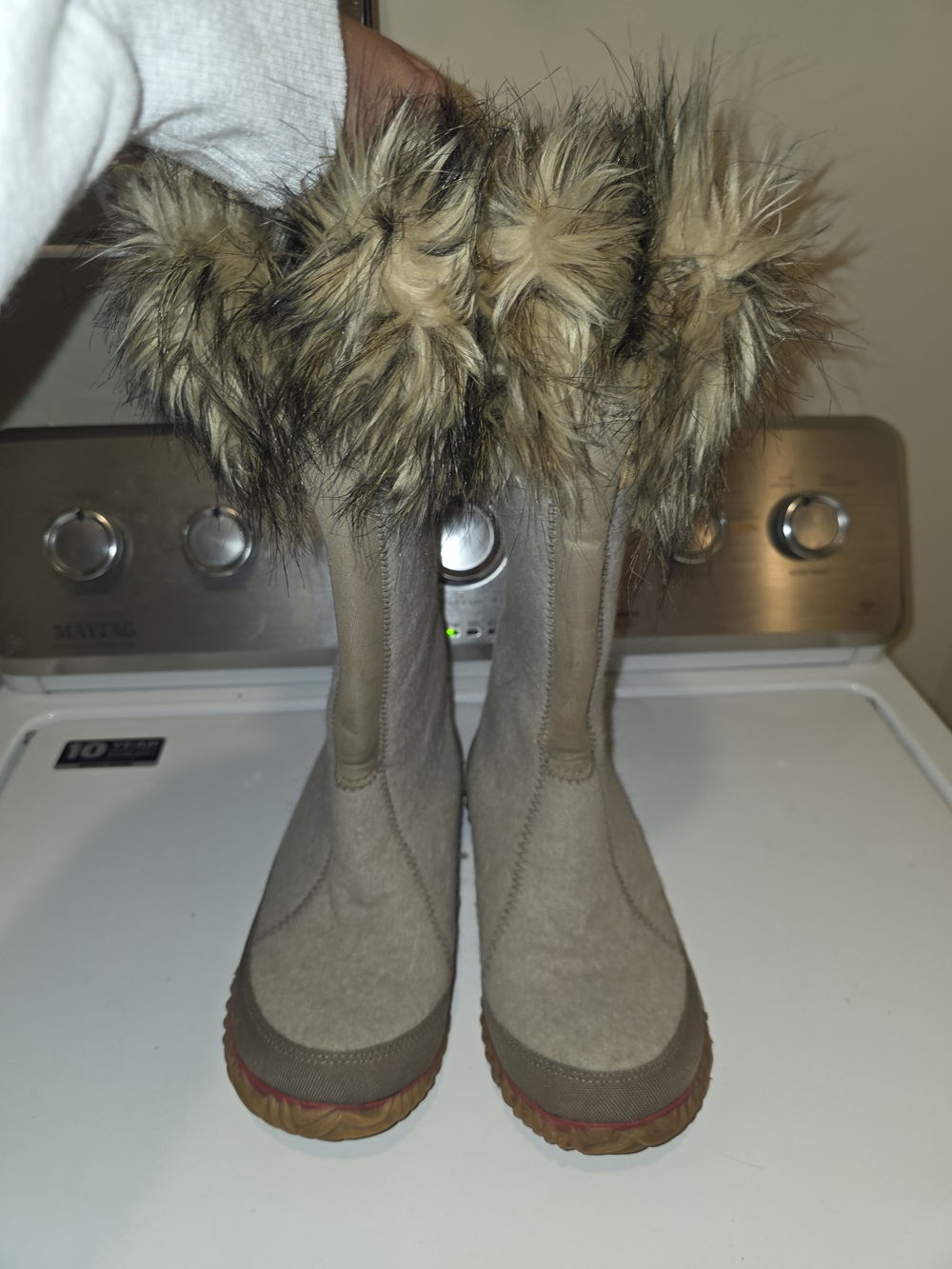 Sorel Taupe Faux-Fur Trim Winter Boots